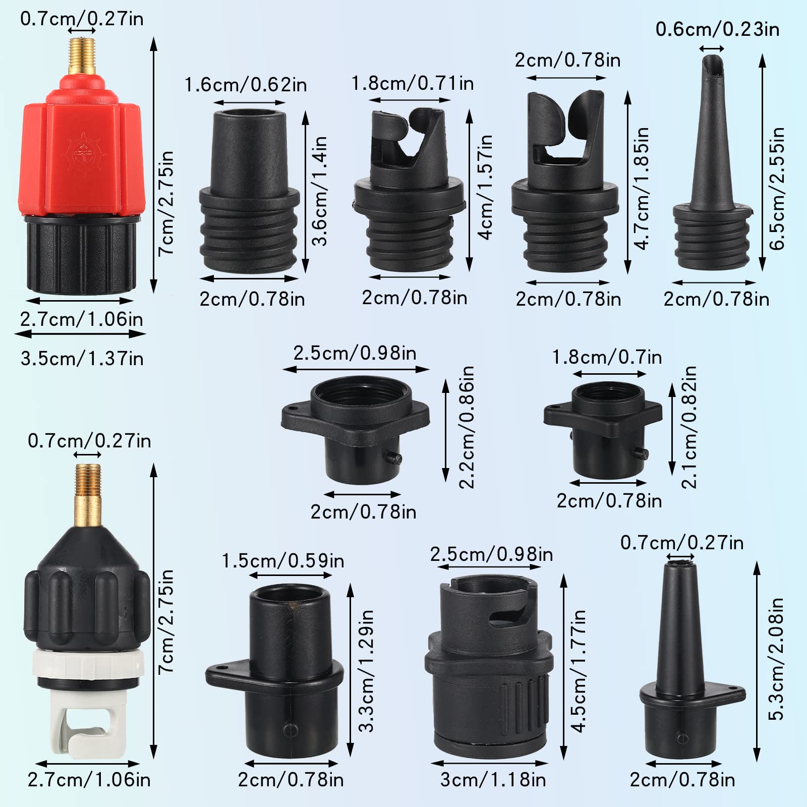 ZAMPIQ Inflatable Air Pump Adaptor Compatible with SUP Inflatable Car Air Compressor Valve Adaptor with 9 Valve Nozzle for Paddle Board Boat(Classic,Black, Red, Gold)