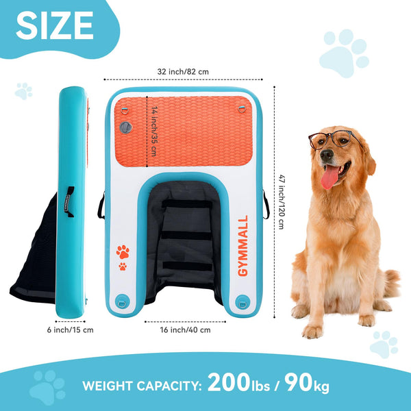 ZAMPIQ Inflatable Dog Water Ramp Pet Dock Platform Blue, Pet Water Platform for Boat Pool Lake Sea, Non-Slip Safety Floating Dock for Dogs up to 200lbs, EVA Puppy Float Ramp Dog Water Ladder