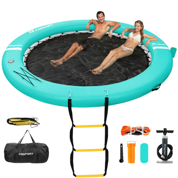 ZAMPIQ Inflatable Dock Floating Platform, 8ft Inflatable Water Hammock Floating Deck for Lake W/Cupholder, Round Floating Ring Sunchill Float Ring, Pool Float Raft Lounger Island Platform Pad