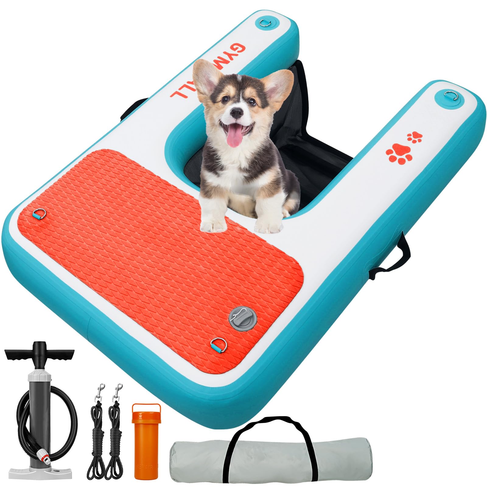 ZAMPIQ Inflatable Dog Water Ramp Pet Dock Platform Blue, Pet Water Platform for Boat Pool Lake Sea, Non-Slip Safety Floating Dock for Dogs up to 200lbs, EVA Puppy Float Ramp Dog Water Ladder