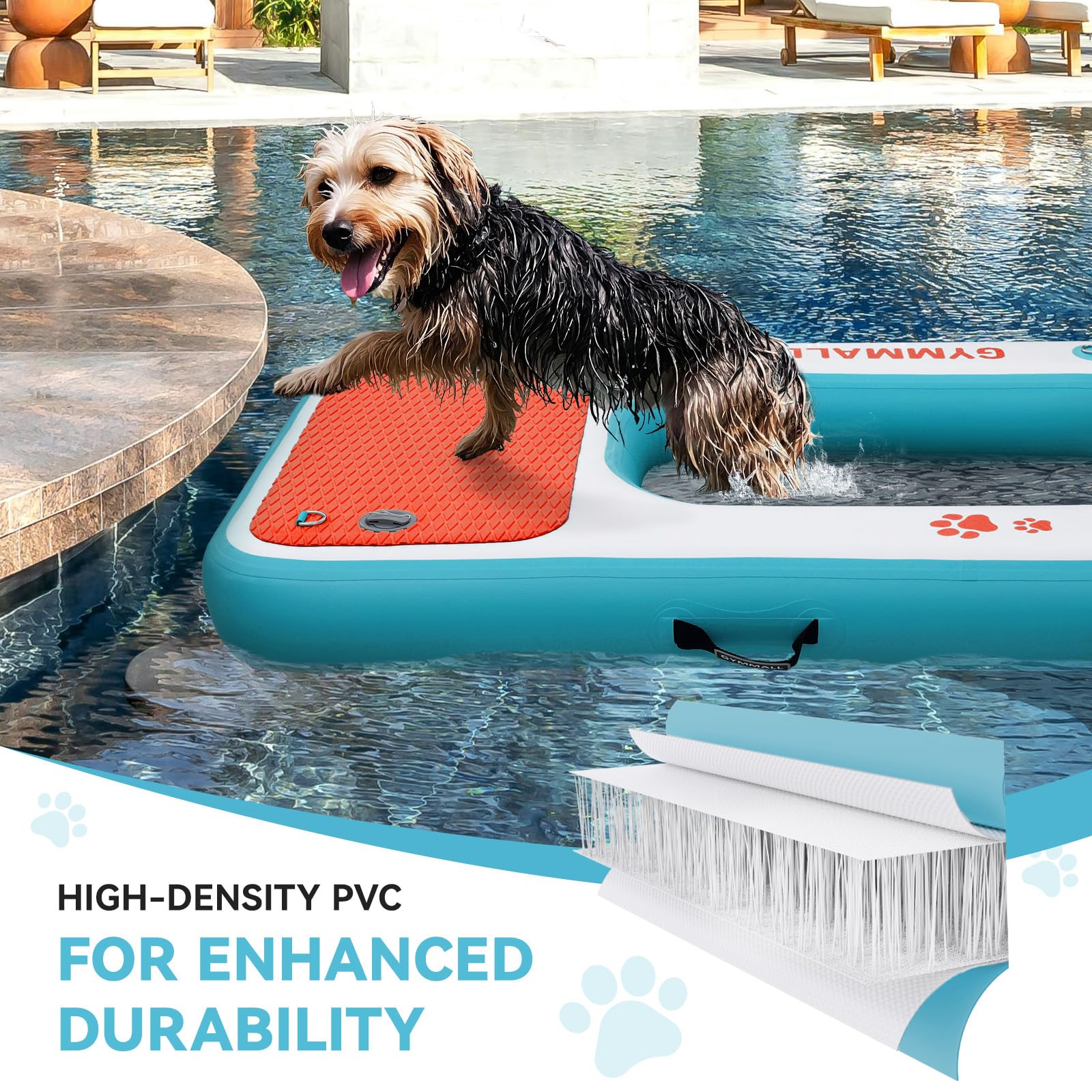 ZAMPIQ Inflatable Dog Water Ramp Pet Dock Platform Blue, Pet Water Platform for Boat Pool Lake Sea, Non-Slip Safety Floating Dock for Dogs up to 200lbs, EVA Puppy Float Ramp Dog Water Ladder