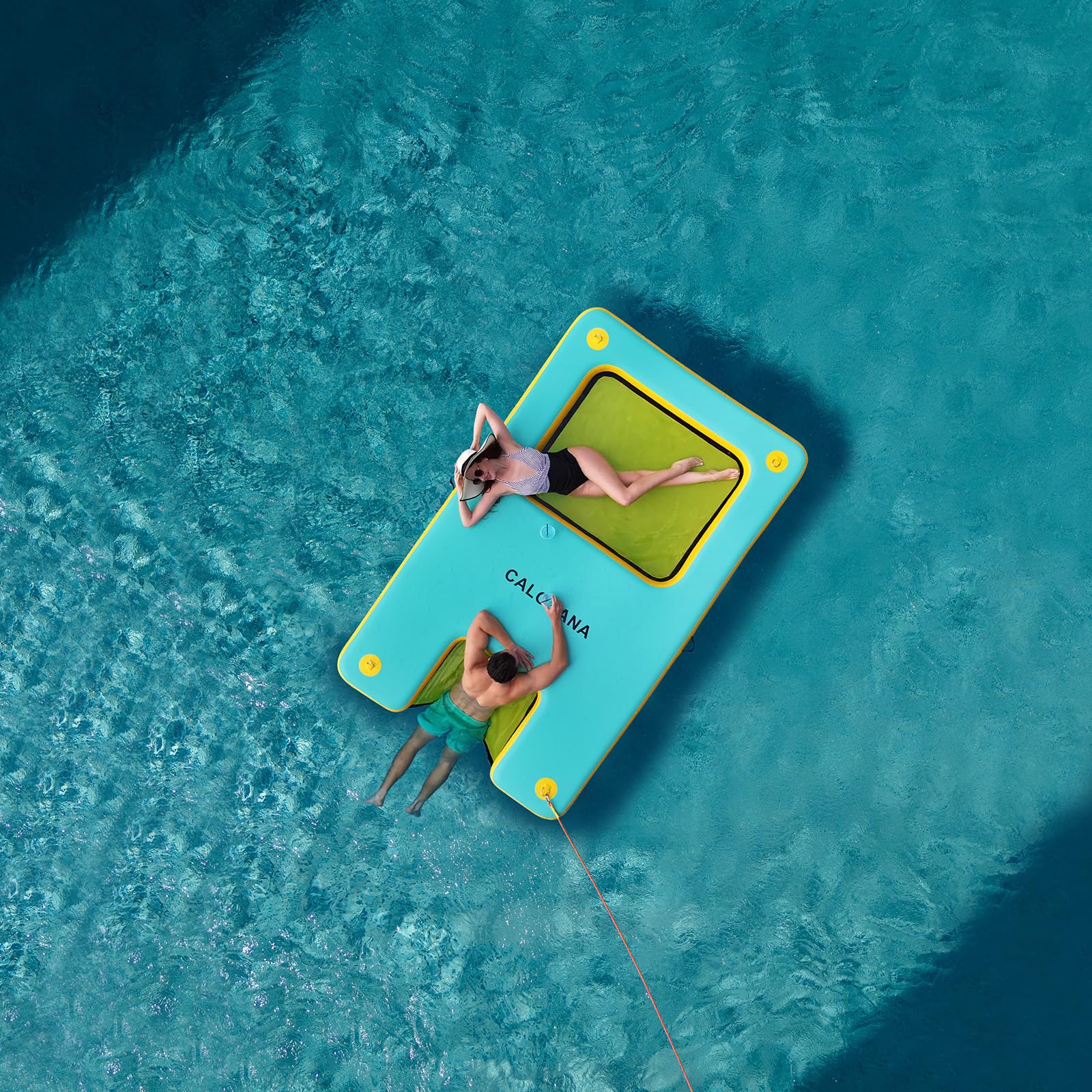 ZAMPIQ 10ft x 6ft Inflatable Dock Platform, Lake Floats with Mesh Water Ramp Floating Island for Lake Boats Island Swimming Pool Sea Dock, Mint Green & Yellow